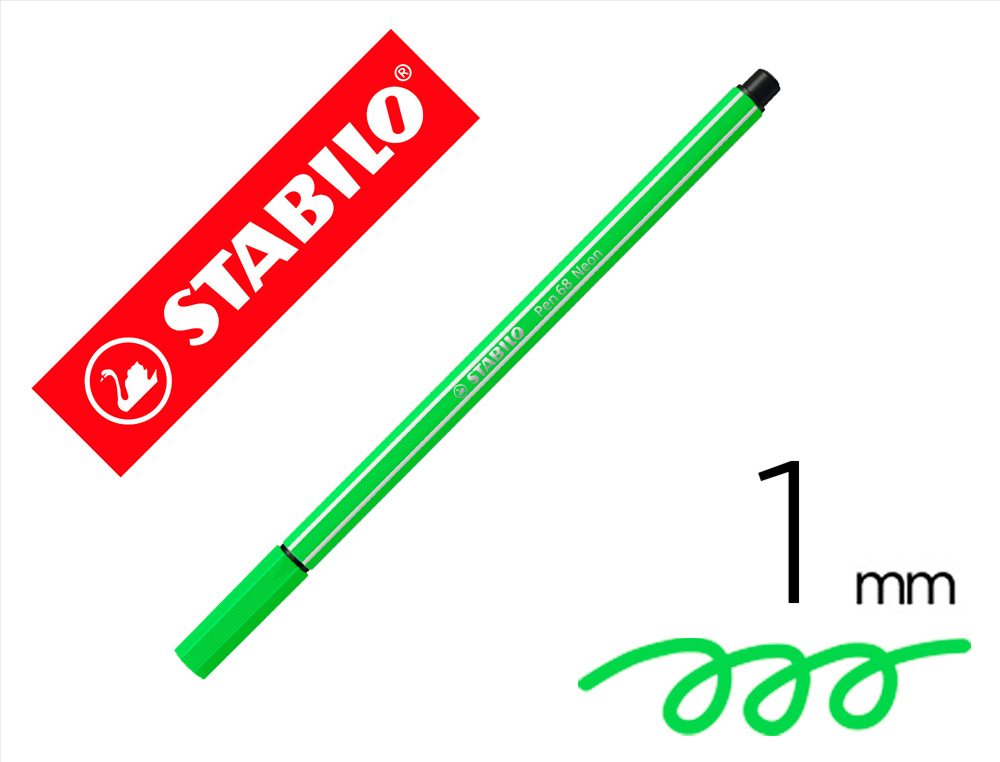 ROTULADOR STABILO ACUARELABLE PEN 68 VERDE NEON PUNTA GRUESA 1MM