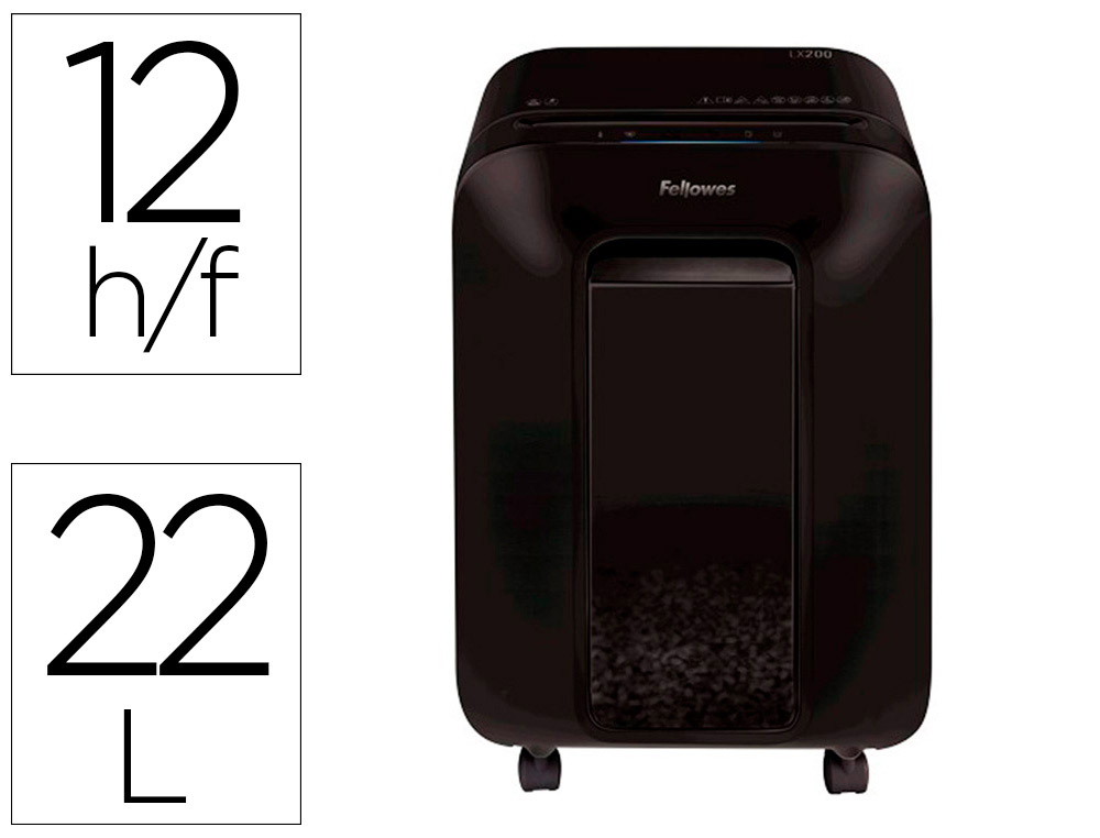 DESTRUCTORA DE DOCUMENTOS FELLOWES LX-200 CAPACIDAD DE CORTE 12 H SEGURIDAD P4 DESTRUYE GRAPAS CLIPS Y