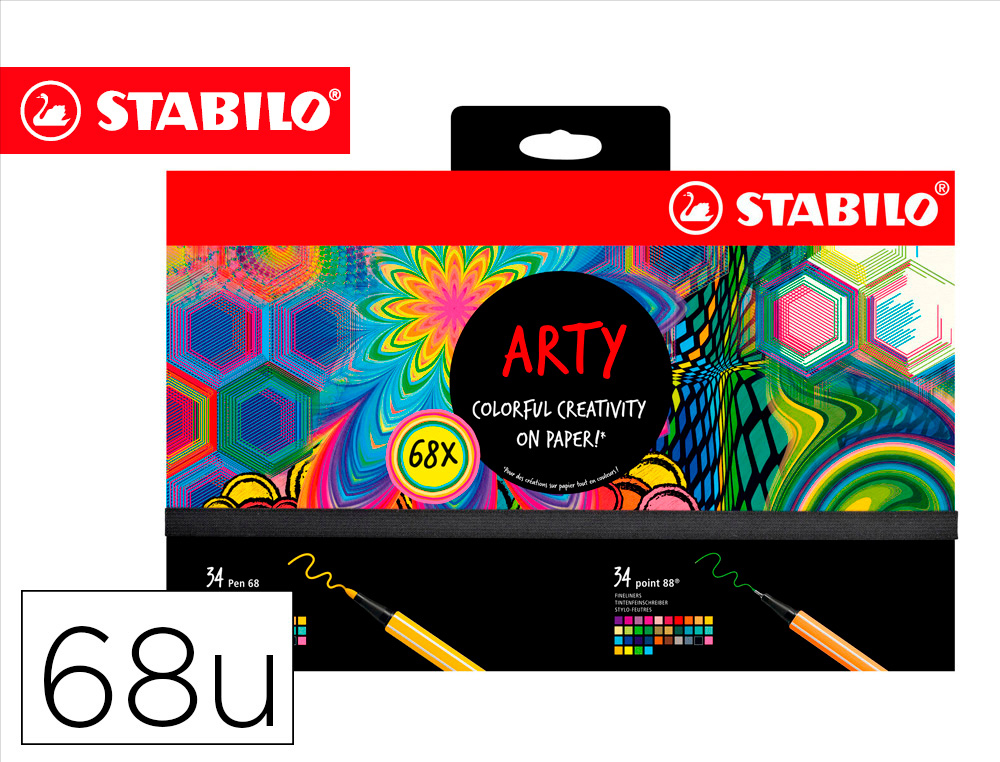 ROTULADOR STABILO ACUARELABLE PEN 68/88 ARTY LINE HERO ESTUCHE DE CARTON DE 68 UNIDADES SURTIDAS