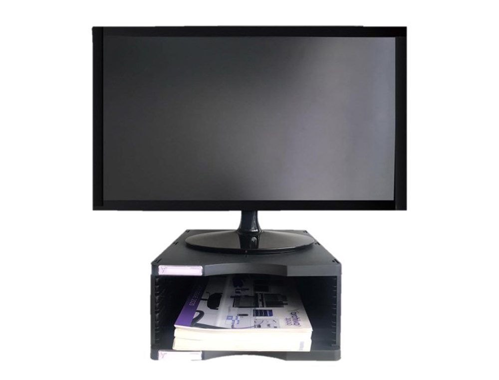 SOPORTE ARCHIVO 2000 PARA MONITOR POLIESTER 100% RECICLADO COMPARTIMENTO A4 Y FOLIO NEGRO 360X300X145 MM