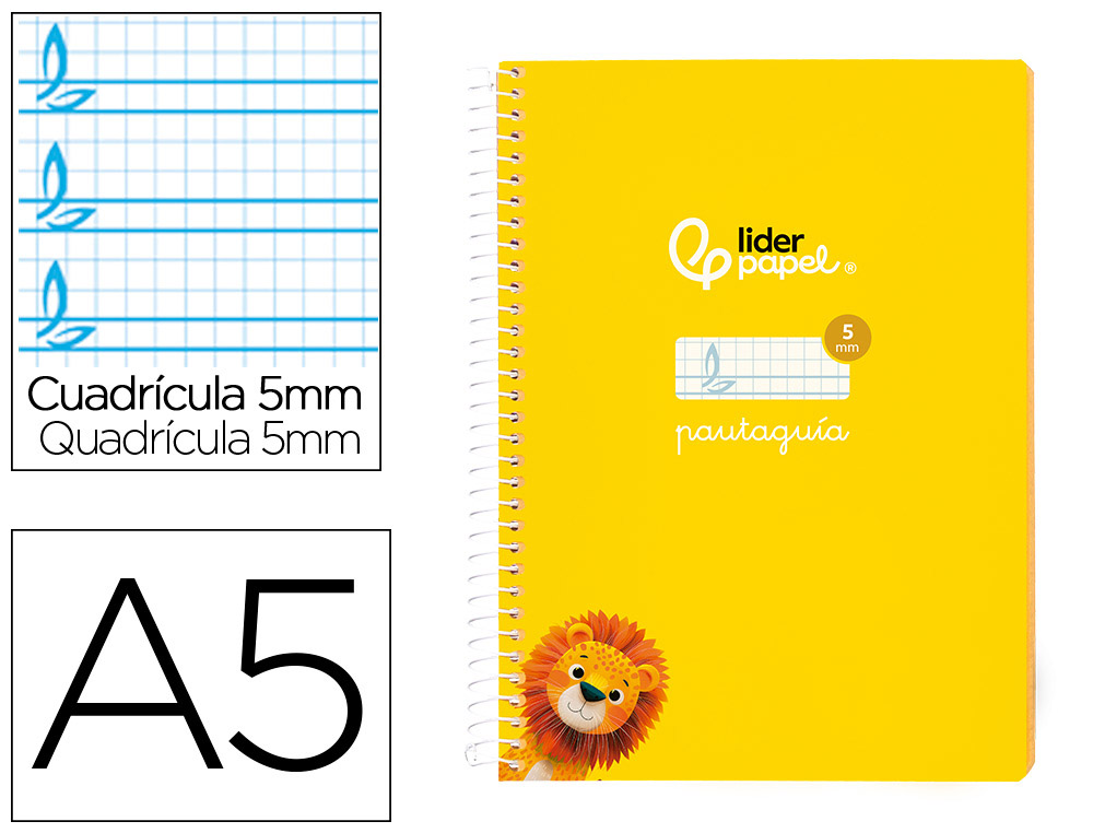 CUADERNO ESPIRAL LIDERPAPEL A5 PAUTAGUIA TAPA BLANDA 40H 75 GR CUADRO PAUTADO 5MM COLOR AMARILLO