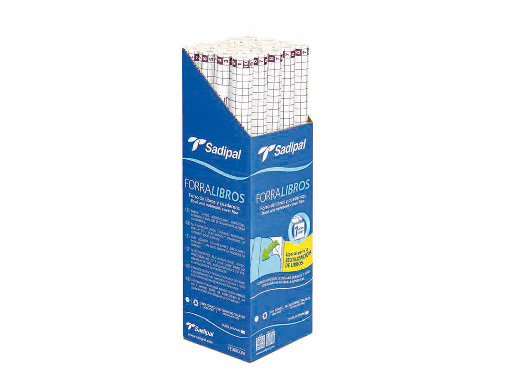 ROLLO PLASTICO ADHESIVO SADIPAL 0.33X1.50 MT 50 MC FORRALIBROS REMOVIBLE 1 AÑO