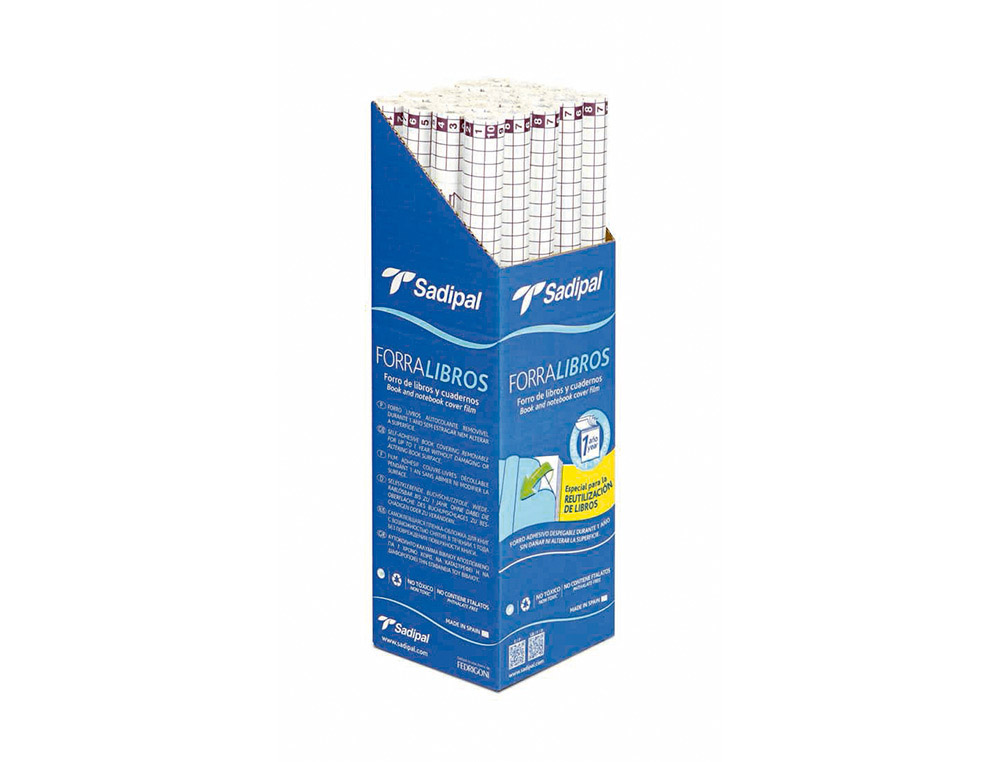 ROLLO PLASTICO ADHESIVO SADIPAL 0.50X1.50 MT 50 MC FORRALIBROS REMOVIBLE 1 AÑO