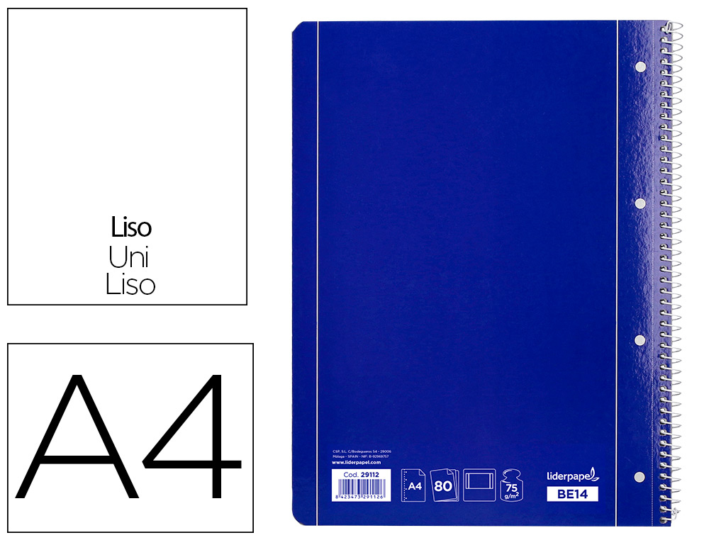 CUADERNO ESPIRAL LIDERPAPEL A4 MICRO SERIE AZUL TAPA BLANDA 80H 75GR LISO CON MARGEN 4 TALADROS AZUL