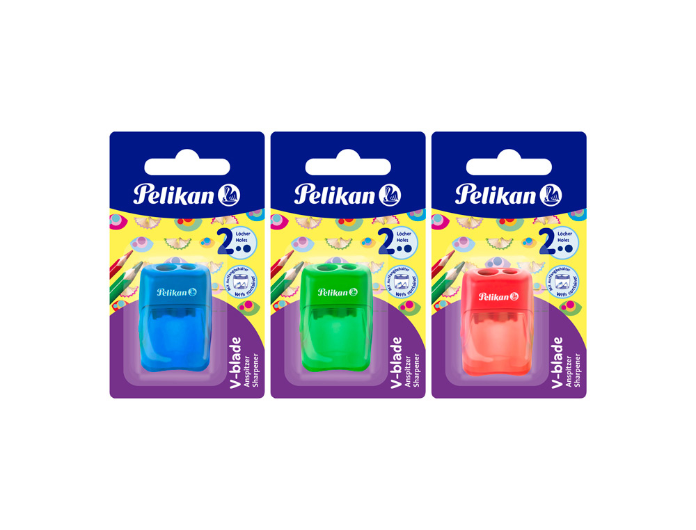 SACAPUNTAS PELIKAN 2 USOS V-BLADE PLASTICO CON DESPOSITO EXTRA GRANDE BLISTER DE 1 UNIDAD