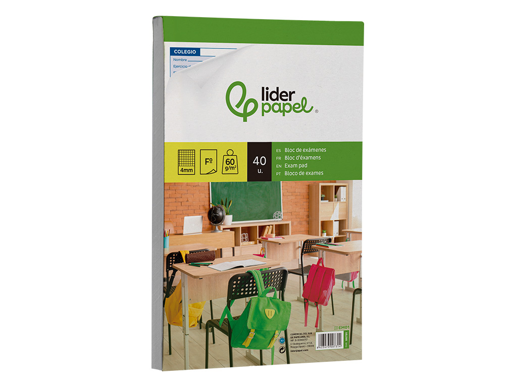 BLOC EXAMENES LIDERPAPEL CUADRO 4MM FOLIO 40 HOJAS 60G/M2