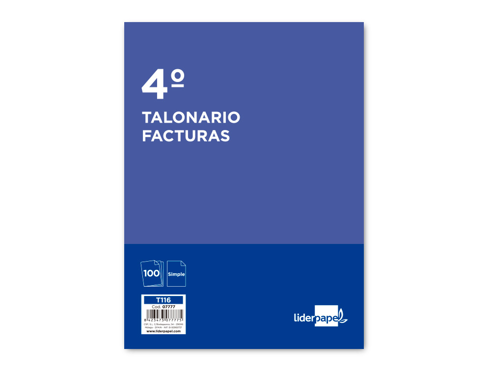 TALONARIO LIDERPAPEL FACTURAS CUARTO -CON IVA- 116