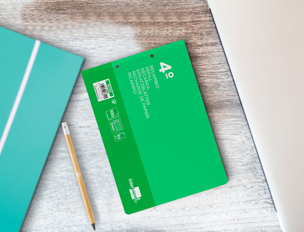 RECAMBIO LIDERPAPEL CUARTO APAISADO 100 HOJAS 60GR CUADRO 3 MM 2 TALADROS CON MARGEN