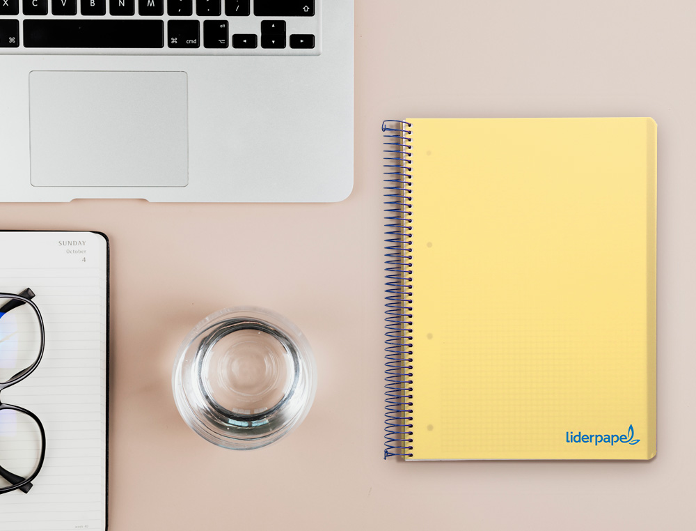 CUADERNO ESPIRAL LIDERPAPEL A5 MICRO WONDER TAPA PLASTICO 120H 90G CUADRO 5MM 5 BANDAS 6 TALADROS COLOR AMARILLO