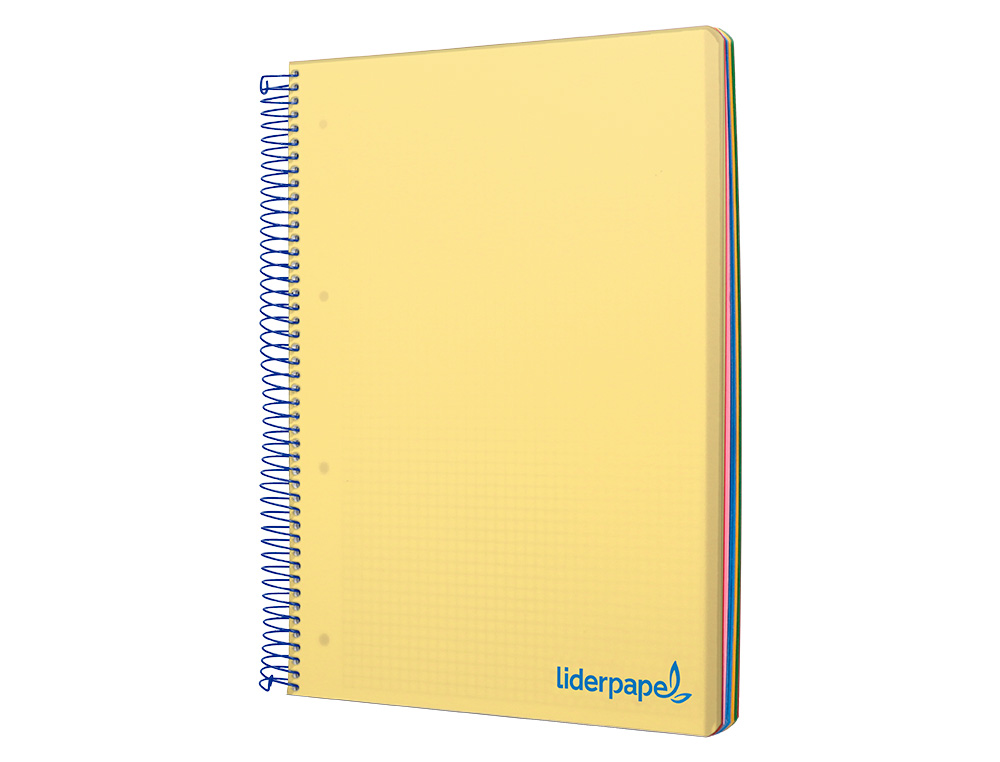 CUADERNO ESPIRAL LIDERPAPEL A5 MICRO WONDER TAPA PLASTICO 120H 90G CUADRO 5MM 5 BANDAS 6 TALADROS COLOR AMARILLO