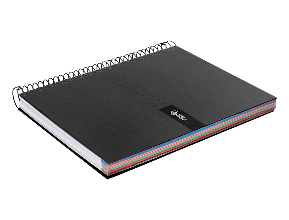CUADERNO ESPIRAL LIDERPAPEL A4 MICRO CRAFTY TAPA FORRADA 120H 90 GR CUADRO 5MM 5 BANDAS 4 COLORES COLOR NEGRO