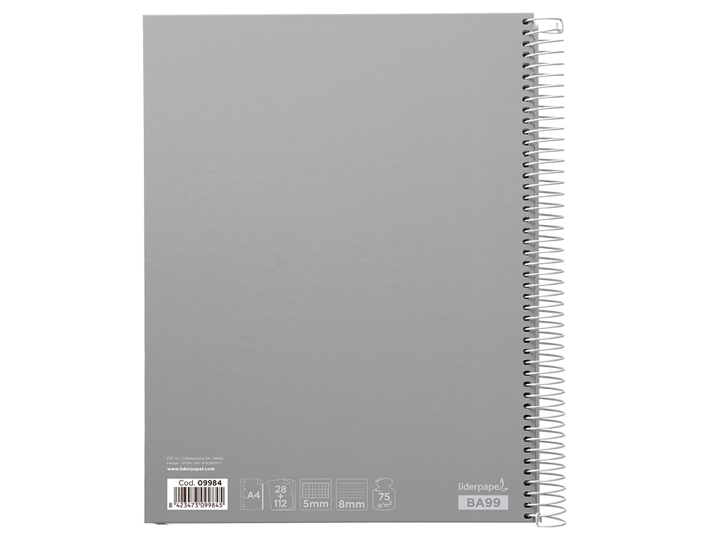 CUADERNO ESPIRAL LIDERPAPEL A4 MICRO JOLLY MULTIDISCIPLINA TAPA FORRADA 140H 75GR 28H 5MM 112H HRTAL.