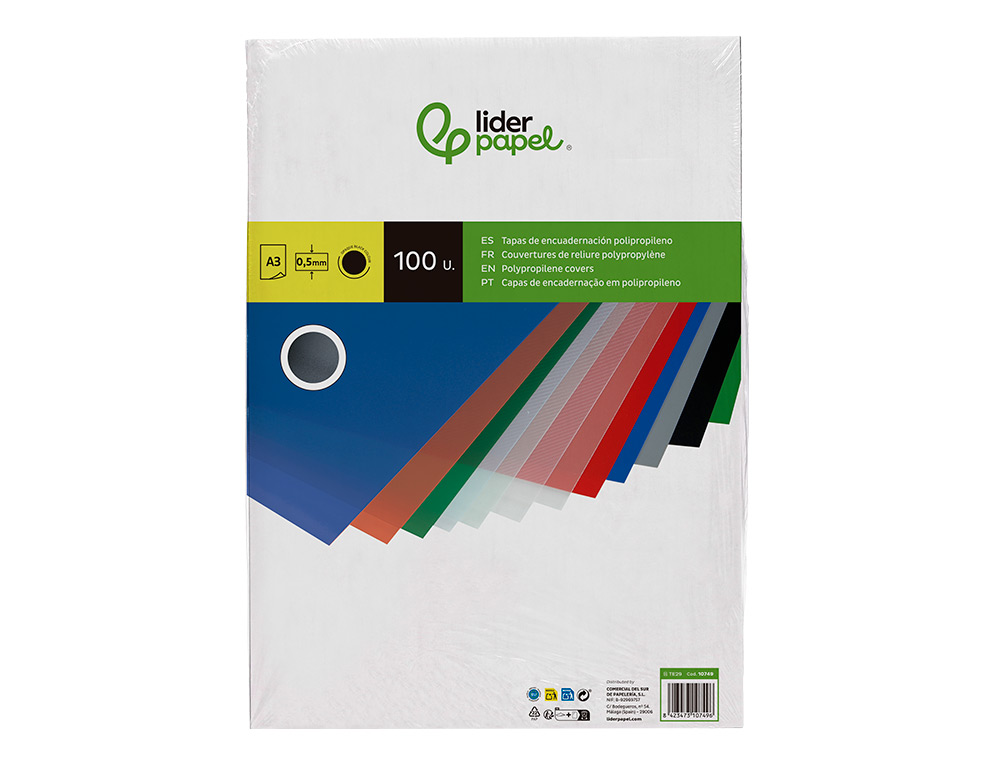 TAPA ENCUADERNACION LIDERPAPEL POLIPROPILENO A3 0.5 MM NEGRO OPACO PAQUETE DE 100 UNIDADES