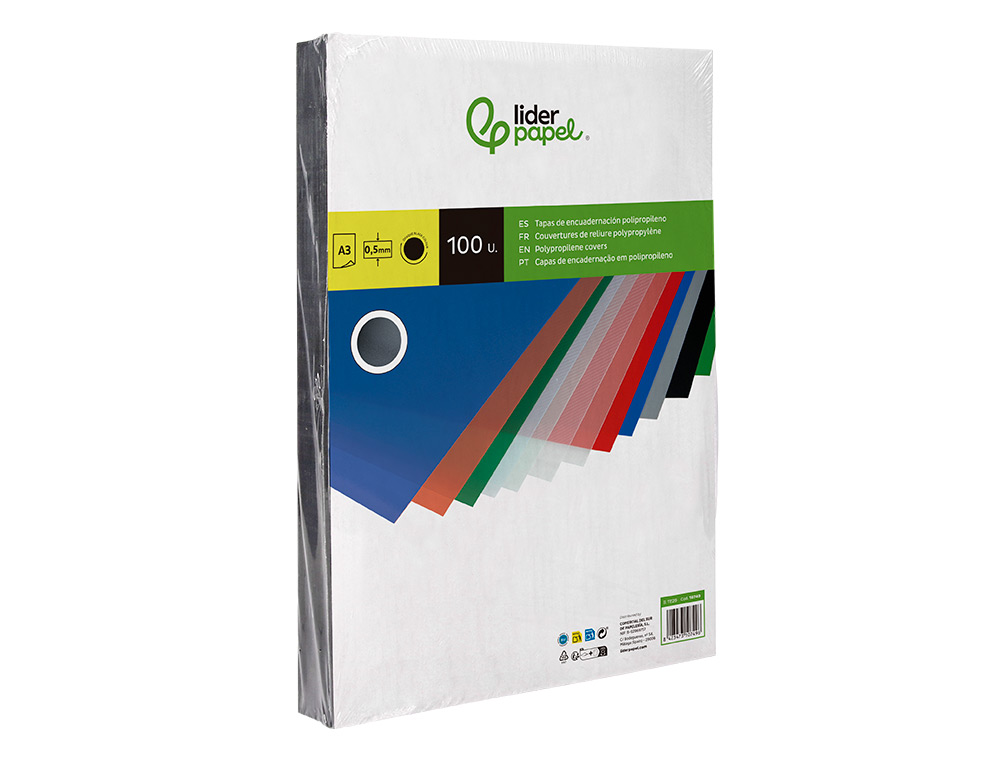 TAPA ENCUADERNACION LIDERPAPEL POLIPROPILENO A3 0.5 MM NEGRO OPACO PAQUETE DE 100 UNIDADES