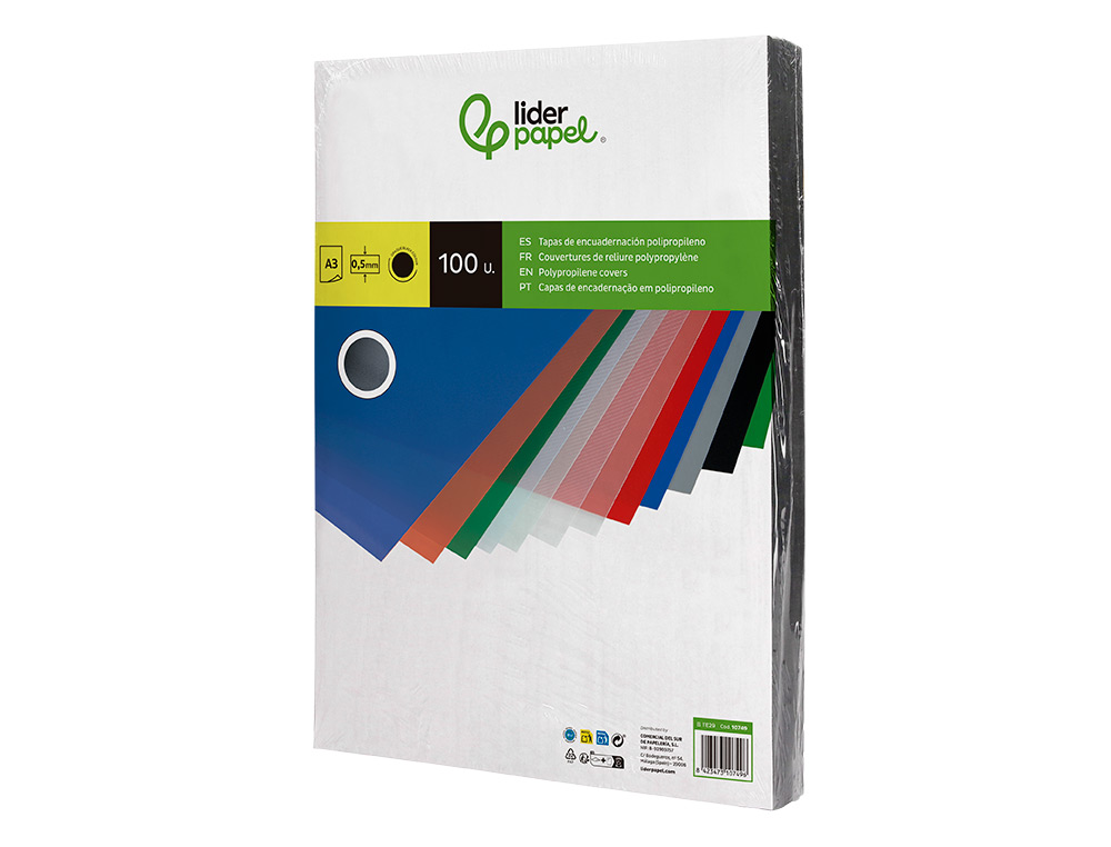 TAPA ENCUADERNACION LIDERPAPEL POLIPROPILENO A3 0.5 MM NEGRO OPACO PAQUETE DE 100 UNIDADES