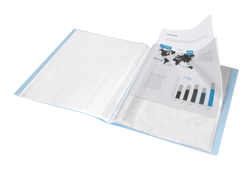 CARPETA LIDERPAPEL ESCAPARATE 20 FUNDAS POLIPROPILENO DIN A4 CELESTE OPACO