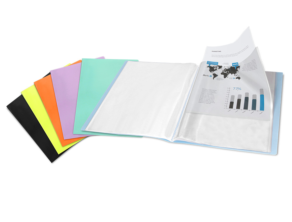 CARPETA LIDERPAPEL ESCAPARATE 20 FUNDAS POLIPROPILENO DIN A4 VERDE MANZANA OPACO