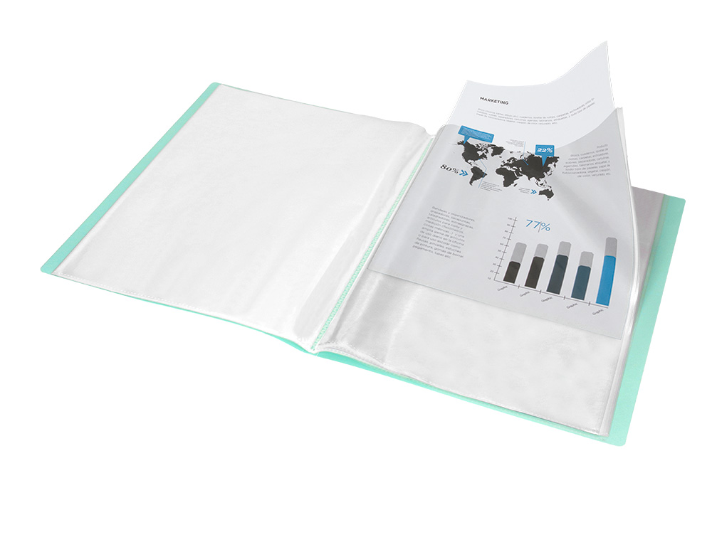 CARPETA LIDERPAPEL ESCAPARATE 20 FUNDAS POLIPROPILENO DIN A4 VERDE MANZANA OPACO