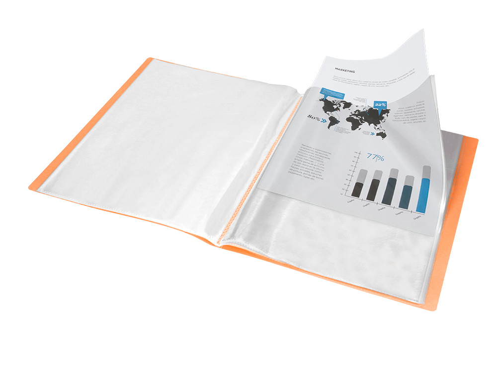 CARPETA LIDERPAPEL ESCAPARATE 40 FUNDAS POLIPROPILENO DIN A4 NARANJA FLUOR OPACO