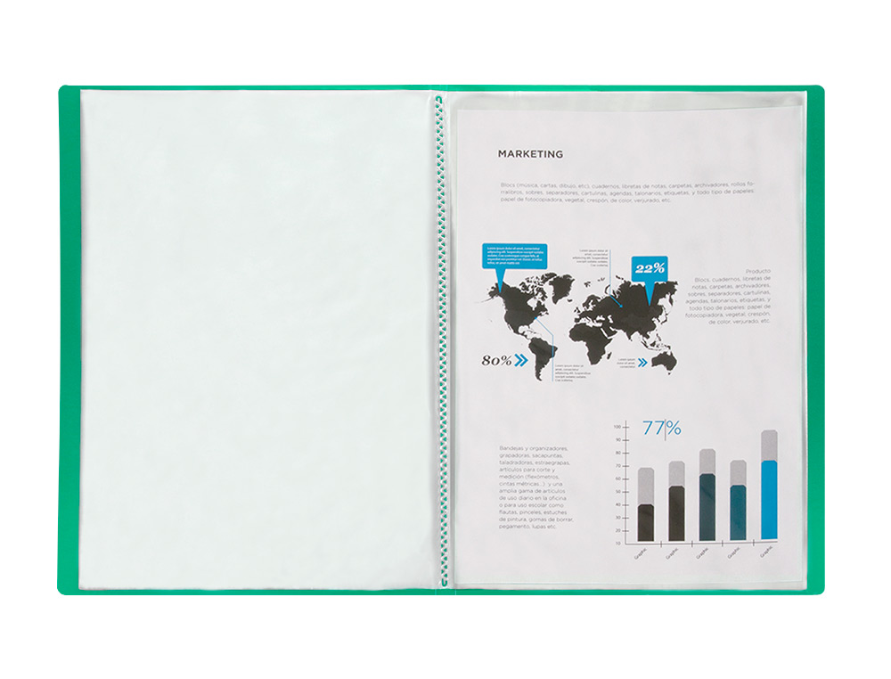 CARPETA LIDERPAPEL ESCAPARATE 60 FUNDAS POLIPROPILENO DIN A4 VERDE TRANSLUCIDO
