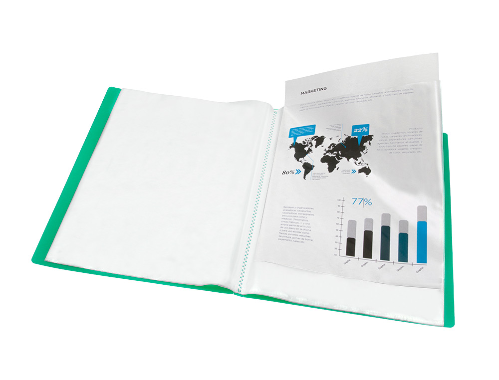 CARPETA LIDERPAPEL ESCAPARATE 60 FUNDAS POLIPROPILENO DIN A4 VERDE TRANSLUCIDO