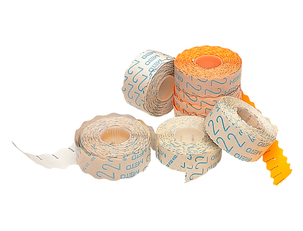 ETIQUETAS METO ONDULADAS 26X16 MM PVP BLANCA ADH 2 ROLLO 1200 ETIQUETAS TROQUELADAS