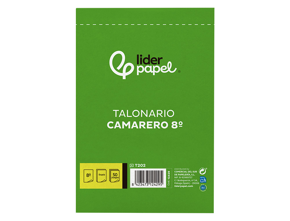 TALONARIO LIDERPAPEL CAMARERO 8º ORIGINAL Y COPIA T202