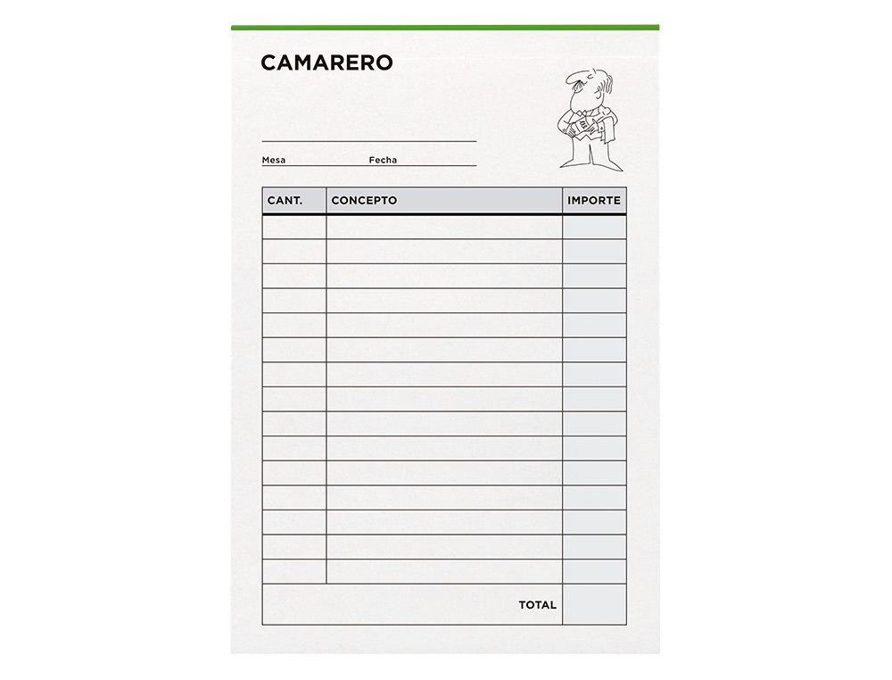 TALONARIO LIDERPAPEL CAMARERO 8º ORIGINAL Y COPIA T202