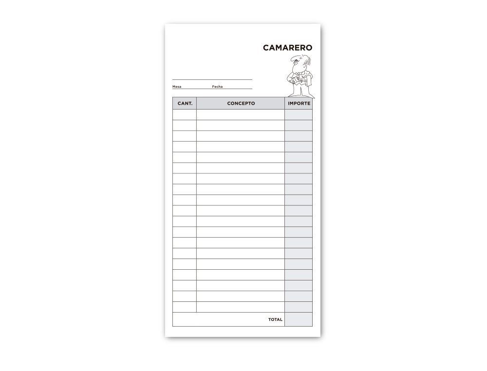 TALONARIO LIDERPAPEL CAMARERO 3/Fº ORIGINAL Y COPIA T214