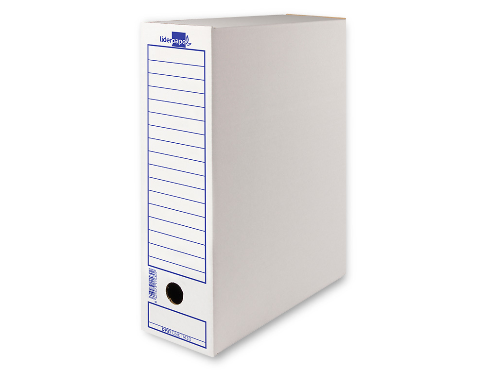 CAJA ARCHIVO DEFINITIVO LIDERPAPEL 104 FOLIO CARTON RECICLADO 325G/M2 LOMO 100 MM BLANCO 365X100X251 MM