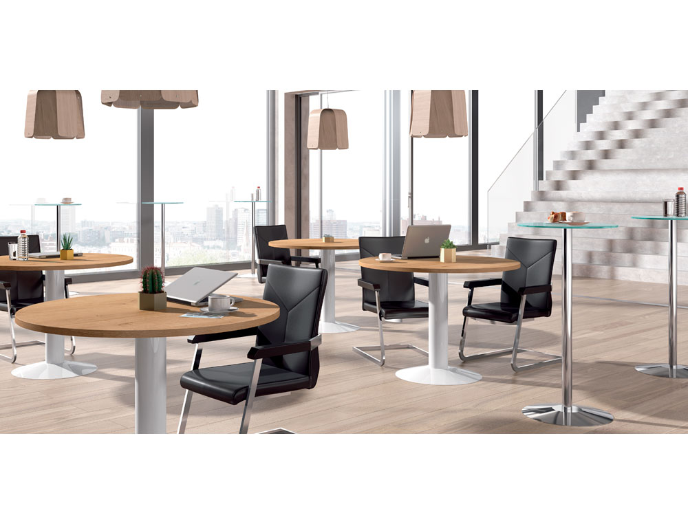MESA DE REUNION ROCADA MEETING 3005AT02 ESTRUCTURA COLUMNA ACERO GRIS TABLERO MADERA GRIS 100 CM DIAMETRO