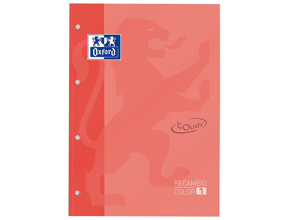 RECAMBIO COLOR 1 OXFORD DIN A4+ 80 HOJAS 90 GR CUADRICULA 5 MM TAPA BLANDA 4 TALADROS CORAL TOUCH