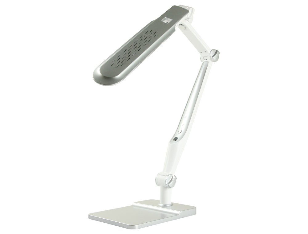 LAMPARA DE ESCRITORIO Q-CONNECT LED 9W 550 LM TACTIL 3 NIVELES COLOR BRAZO Y BASE OSCILANTES PLATEADO
