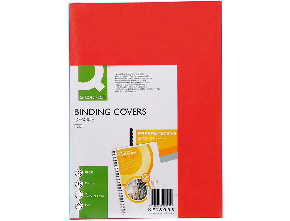 TAPA DE ENCUADERNACION Q-CONNECT PVC DIN A4 OPACA ROJO 180 MICRAS CAJA DE 100 UNIDADES