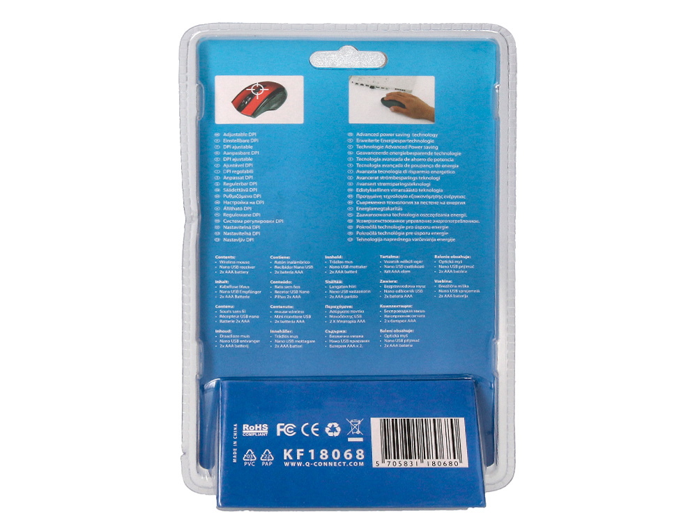 RATON Q-CONNECT OPTICO INALAMBRICO 1000 DPI RECEPTOR USB 2,4 GHZ ROJO