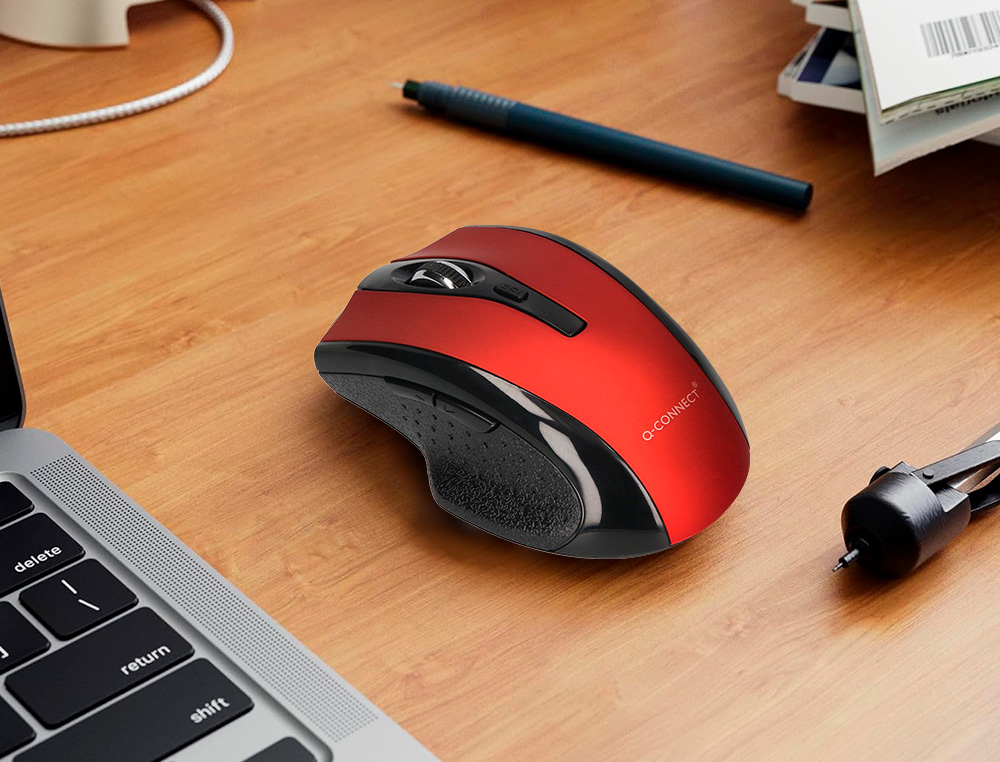 RATON Q-CONNECT OPTICO INALAMBRICO 1000 DPI RECEPTOR USB 2,4 GHZ ROJO