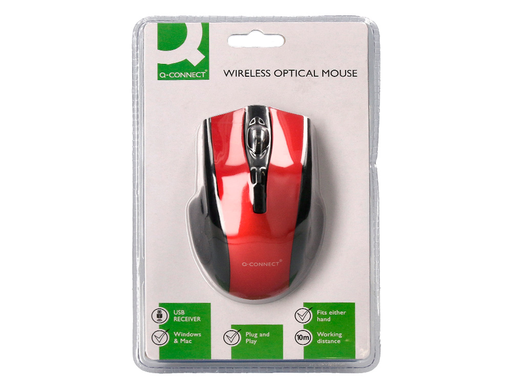 RATON Q-CONNECT OPTICO INALAMBRICO 1000 DPI RECEPTOR USB 2,4 GHZ ROJO
