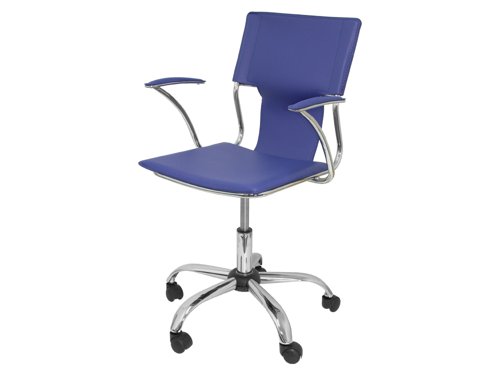 SILLA GIRATORIA PYC RESPALDO MEDIO REGULABLE EN ALTURA SIMILPIEL AZUL 860+90X480X440 MM