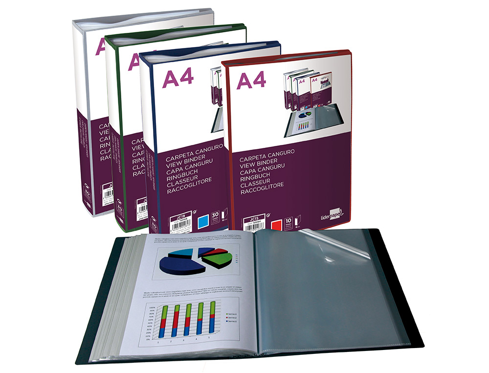 CARPETA LIDERPAPEL 30 FUNDAS CANGURO PP DIN A4 TRANSPARENTEPORTADA Y LOMO PERSONALIZABLE
