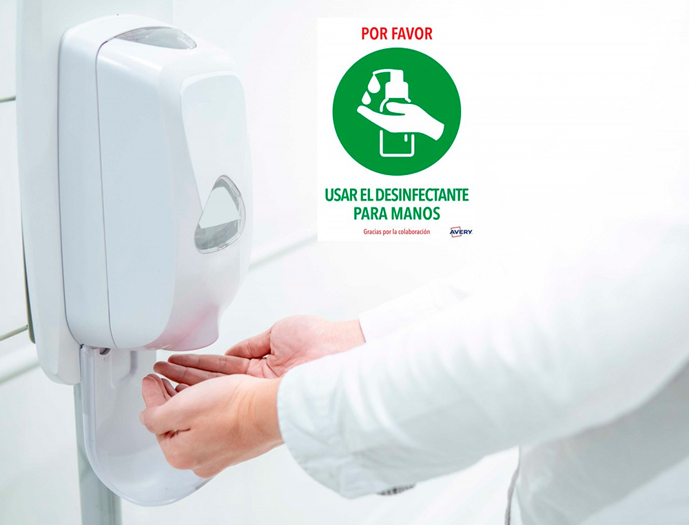 SEAL ADHESIVA AVERY USAR EL DESINFECTANTE PARA LAS MANOS DIN A4 RESISTENTE A LOS RAYOS UV PACK DE 2 UNIDADES