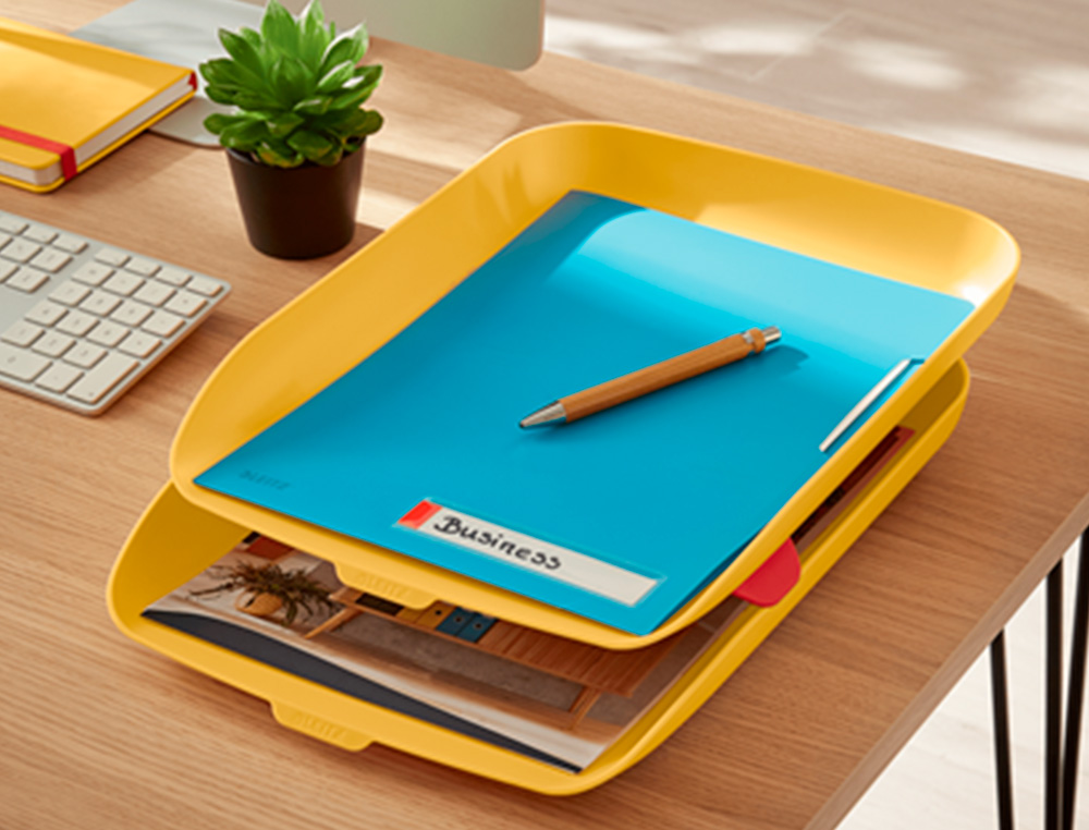 BANDEJA SOBREMESA PLASTICO LEITZ COSY SET DE 2 UNIDADES AMARILLO 274X81X407 MM