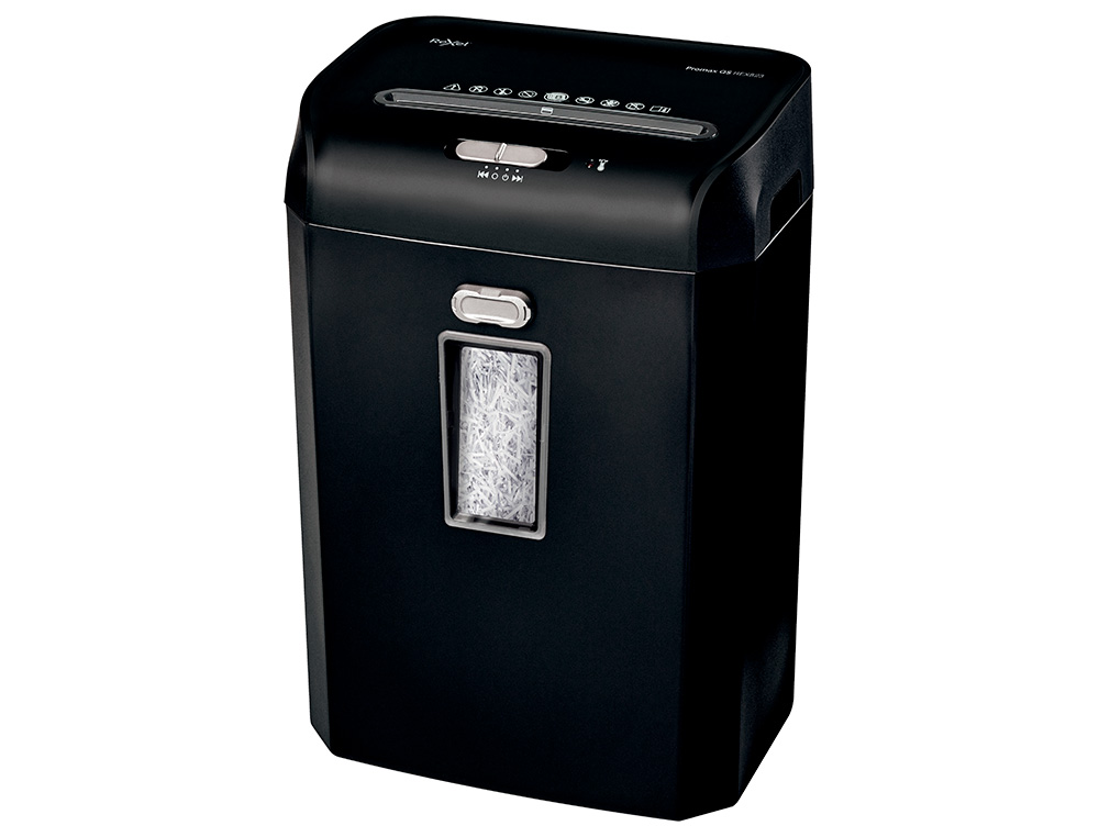 DESTRUCTORA DE DOCUMENTOS REXEL PROMAX QS REX823 CAPACIDAD 8 HOJAS PARTICULAS DESTRUYE GRAPAS CLIPS Y