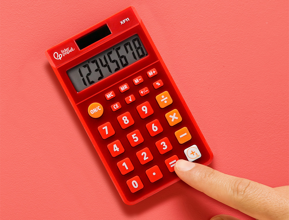 CALCULADORA LIDERPAPEL BOLSILLO XF11 8 DIGITOS SOLAR Y PILAS COLOR ROJO 115X65X8 MM