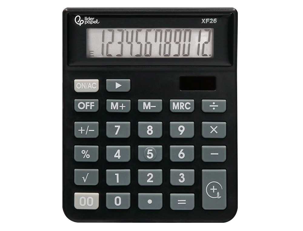 CALCULADORA LIDERPAPEL SOBREMESA XF26 12 DIGITOS SOLAR Y PILAS COLOR NEGRO 127X105X24 MM