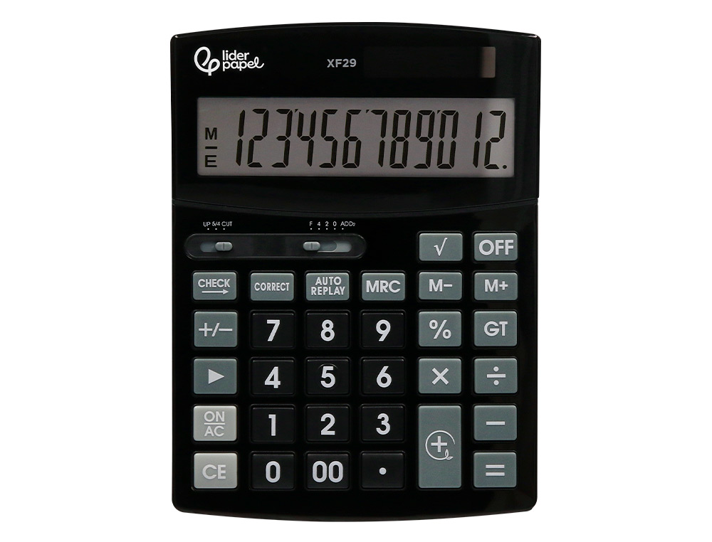 CALCULADORA LIDERPAPEL SOBREMESA XF29 12 DIGITOS SOLAR Y PILAS COLOR NEGRO 190X140X30 MM
