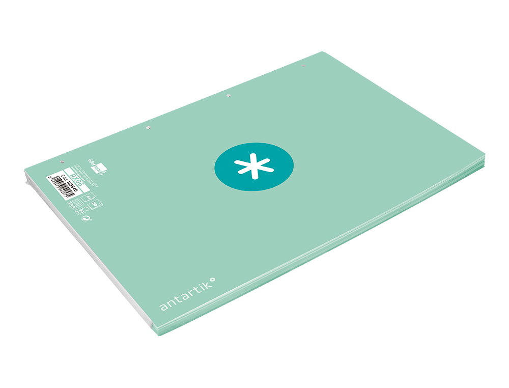 RECAMBIO ANTARTIK A4 80 HOJAS 90G/M2 CUADRO 5 MM 4 TALADROS 1 BANDA MARCO COLOR MENTA