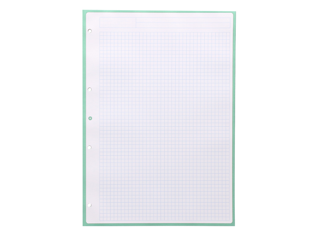 RECAMBIO ANTARTIK A4 80 HOJAS 90G/M2 CUADRO 5 MM 4 TALADROS 1 BANDA MARCO COLOR MENTA