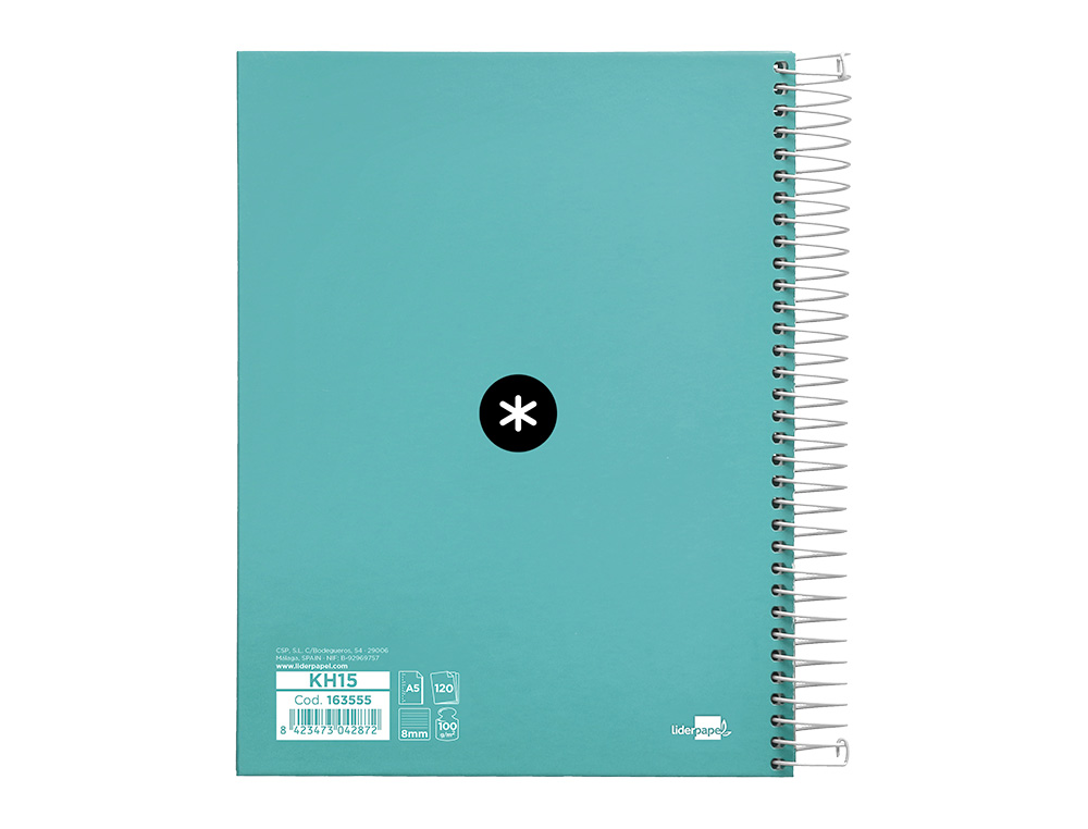 CUADERNO ESPIRAL A5 MICRO ANTARTIK TAPA FORRADA120H 100 GR HORIZONTAL 5 BANDA6 TALADROS COLOR MENTA