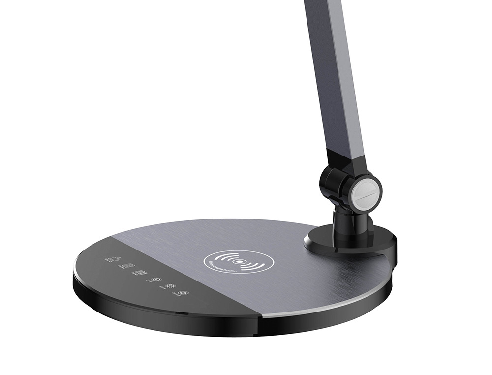 LAMPARA DE ESCRITORIO Q-CONNECT LED 9W 600 LM TACTIL 3 NIVELES COLOR CABEZA BRAZO ORIENTABLE INALAMBRICA NEGRO