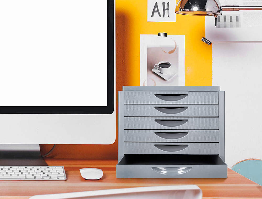 FICHERO CAJONES DE SOBREMESA Q-CONNECT BANDEJA ORGANIZADORA SUPERIOR 6 CAJONES COLOR GRIS OPACO